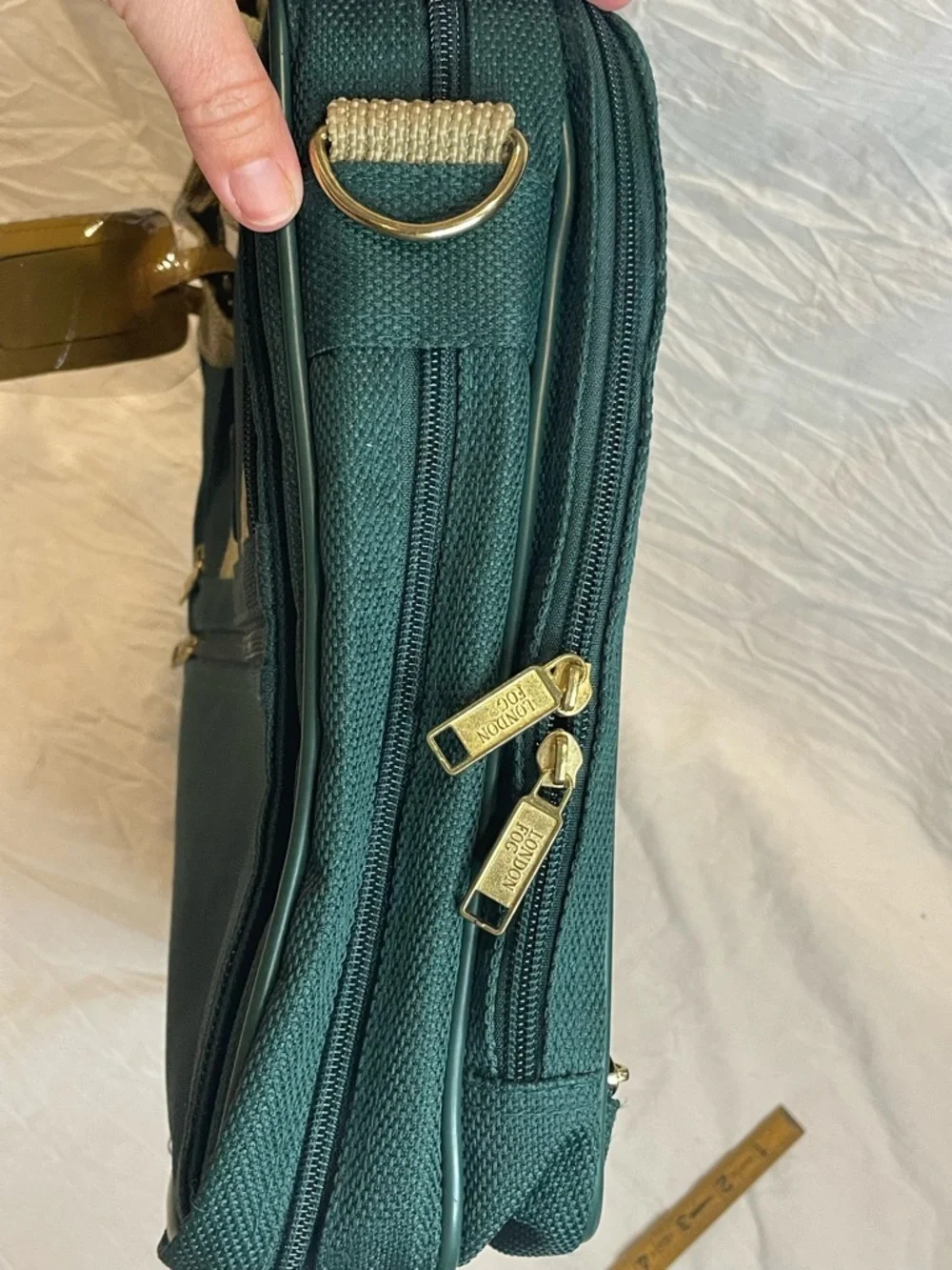 London Fog Oakland Carry-On Briefcase Laptop Bag Green Tan Trim Vintage NWT